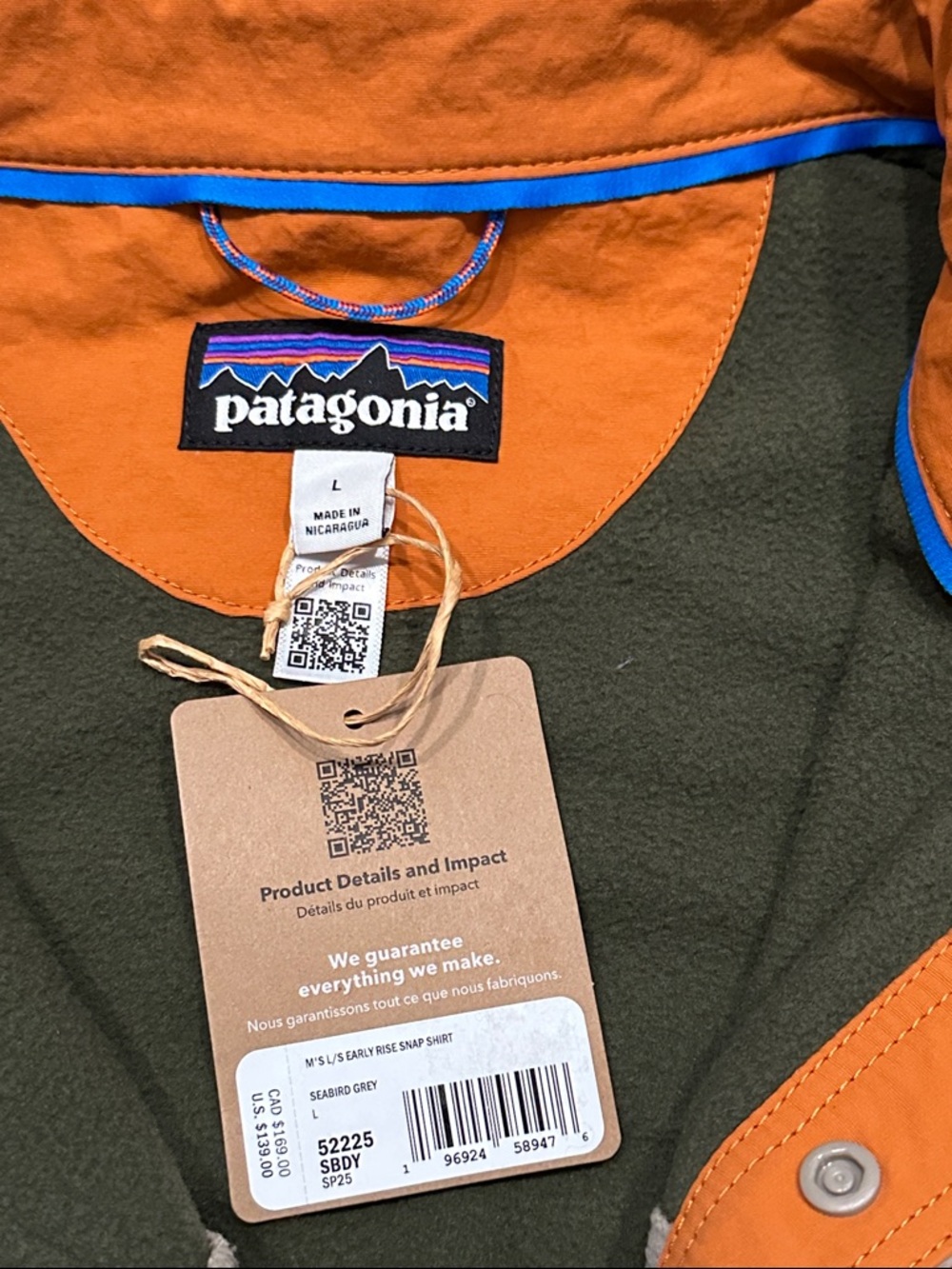 NEW Patagonia Long Sleeve Early Rise Snap Shirt in Seabird Grey Size Large - Picture 4 of 13